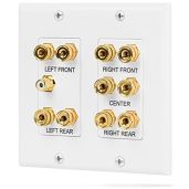Fosmon 2-Gang 5.1 Surround Wall Plate - Premium Gold Plated Copper for Speakers & Subwoofer (White)