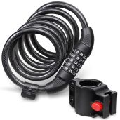 Fosmon 6ft Bike Lock Cable - Heavy Duty 5-Digit Resettable Combination Security Lock with Mount Holder
