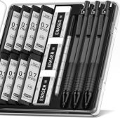 Four Candies Mechanical Graphite Pencil Set 3pcs Black Metal Pencils with Anti Skid Grip for Artists Professionals Teachers and Students
