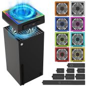 GAMSURFING Cooling Fan for Xbox Series X with LED Light Dustproof Accessory 6 Dust Covers 8 Rubber Plugs 3 Levels Low Noise Extra USB Ports