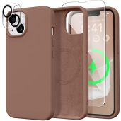 GONEZ Magnetic iPhone 15 Case Compatible with Magsafe Includes Screen and Camera Protectors Shockproof Silicone Cover 6.1 Brown