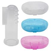Gadgetime USA Baby Finger Toothbrush Set of 3 Silicone Toddler Training Toothbrushes with Cases in Blue Pink and Clear for Easy Oral Hygiene