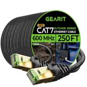 GearIT Cat7 Outdoor Ethernet Cable 250ft SFTP Shielded Pure Copper Waterproof Direct Burial UV Resistant for High Speed Network Connection
