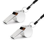 Golvery Metal Referee Whistle Set - Extra Loud Stainless Steel Whistles with Lanyard for Sports & Lifeguard - 2 Pack