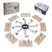 Gonoelec Double 12 Mexican Train Dominoes Set with Wooden Trays and Color Dot Tiles Classic Family Board Game Gift for Kids and Adults