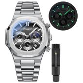Gosasa Fashion Men's Luxury Quartz Watch Waterproof Stainless Steel Analog Date Business Wristwatch T-Silver Black