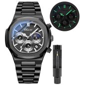 Gosasa Fashion Men's Luxury Quartz Watch Waterproof Stainless Steel Analog Date Business Wristwatch T-Black