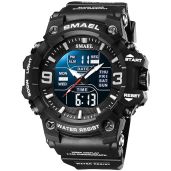 Gosasa Large Face Mens Digital Military Watch Multifunction Casual Dual Display Stopwatch Calendar Wrist Watch Black