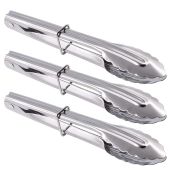 Set of 3 HINMAY 7-Inch Stainless Steel Serving Tongs - Perfect Salad Tongs for Kitchen Use