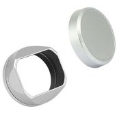 Haoge Square Metal Lens Hood for Fuji X100 Series - Silver with Cap & 49mm Adapter Ring Kit