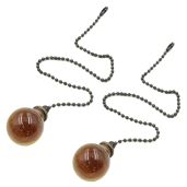 Hxchen 2Pcs 305mm Bronze Pull Chain Amber Ball Pendant for Ceiling Fan