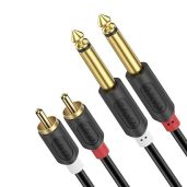 "J&D 3ft Dual 1/4" TS to Dual RCA Stereo Audio Cable - Gold Plated, PVC Shelled Adapter for Superior Sound Quality"