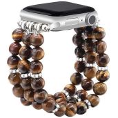 JR.DM Natural Stone Beaded Bands for Apple Watch Series 1-9 | Boho Tiger Eye Stretch Bracelet for Women