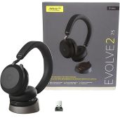 Jabra Evolve2 75 Wireless Headset: UC Stereo, Zoom Compatible, with Charging Stand & Gold Support Plan