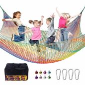 LPIW Climbing Net for Kids 9.9FT x 6.6FT Heavy Duty Playground Safety Net for Tree House Jungle Gyms and Monkey Bars Rainbow Color