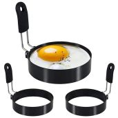 LXLOVESM 3 Pack 3.5 Inch Egg Rings Set with Silicone Handle Nonstick Stainless Steel for Frying Eggs and Egg McMuffins