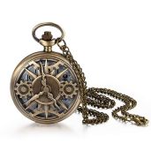 Lancardo Pocket Watch for Men Half Hunter Bronze Quartz Movement with Chain Large Arabic Markers Birthday Gift