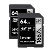 Lexar 64GB Professional 1667x SDXC Memory Cards (2-Pack) - UHS-II, 4K Video, 250MB/s Read Speed for Photographers & Videographers