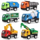 Liberty Imports 6 Pack Pullback City Builder Toy Vehicles for Kids Dump Truck Cement Mixer Garbage Truck Excavator Crane Postal Truck
