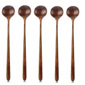 "5-Piece Korean Style Wooden Long Spoons - 10.9" Natural Soup & Cooking Utensils, FDA Approved"