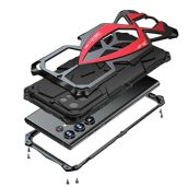 Lunivop for Samsung Galaxy s22 Ultra case (5G 6.8 inch 2022) Metal Rugged Heavy Duty The Inner Silicone Armor Cover with Camera Protection Shockproof Phone Case Funda Military Grade Black red