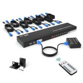 MT-VIKI 8 Port KVM Switch HDMI 4K@30Hz - Rack Mount with IR Remote & 8 Cables for Easy Control