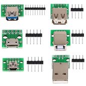 MakerHawk 6pcs USB to DIP Adapter Converter Set - Mini, Micro, USB 2.0/3.0, Type B for PCB Power Breakout