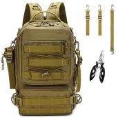 Meprona Fishing Tackle Backpack: Water-Resistant Gear Bag with Rod Holder & Plier - Perfect Outdoor Storage (Tan, 14.5x9x5.5 inches)