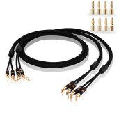 Monosaudio 12 Gauge Speaker Cable Pair Speaker Wire with Banana Plugs/Y Spade Connectors Convertible Gold Plated OFC Copper for Amplifier/Speakers/AV Receiver/Home Stereo Sound Systems(2.5M/8.2Ft)