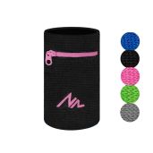 NEWZILL Wrist Wallet Wristband - Zippered Cotton Sweatbands for Running, Sports & Workouts - Black/Pink for Men & Women