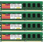 NVTEK 32GB DDR3 1600MHz PC3-12800 UDIMM Memory Kit - 4x8GB Non-ECC Desktop RAM