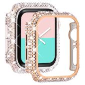 NewWays 2-Pack Full Diamonds Bling Cases for Apple Watch Case 38mm Women, Fully Paved Diamonds Protective Bumper for iWatch Series 3 2 1 38mm, Rose Gold/Clear