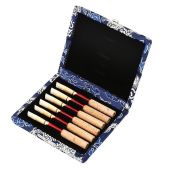 Oboe Reed Case - Moisture-Proof Wooden Holder for 6 Reeds with Silk Cloth Cover (Blue)