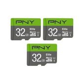 PNY 32GB Elite Class 10 U1 microSDHC Card - 100MB/s, Full HD, UHS-I (Pack of 3) - Fast Storage Solution