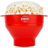 POPCO Collapsible Microwave Popcorn Bowl - Healthy, Dishwasher Safe Red Popper for Family Movie Nights