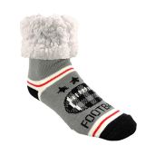 Cozy Pudus Football Grey Slipper Socks for Adults - Non-Slip Grippers & Faux Fur Fleece for Winter Comfort