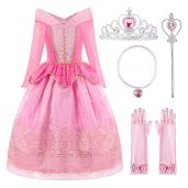 ReliBeauty Girls Princess Dress Up Costume with Accessories in Pink for Ages 4