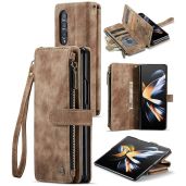 Samsung Galaxy Z Fold 4 5G Wallet Case: Leather Flip with Card Holder, Kickstand & Zipper Pocket (Brown)