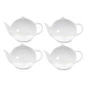 Sizikato 4pcs Pure White Ceramic Tea Bag Holders Teapot Shaped Coasters Spoon Rests Snack Dishes Seasoning Dishes