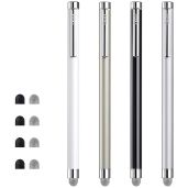 ChaoQ 4 Pcs Stylus Pens for Touch Screens - Replaceable Mesh & Rubber Tips in Silver, Black, White, Champagne