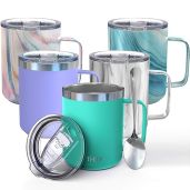 THILY Stainless Steel Insulated Coffee Mug 12 oz Travel Cup with Handle Spill Proof Lid for Outdoor Camping Matte Teal