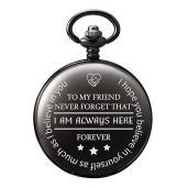 Engraved Black Pocket Watch Gift for Friends - TREEWETO Chain Watch for Birthdays, Weddings, Graduations & Christmas