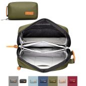 TRIPPED Travel Gear Tech Bag Organizer - Premium Electronics Pouch with Leather Accents & Mesh Pocket for Cables (Green)