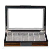 TimelyBuys Walnut Wood Watch Band Display Case with Glass Top & Stainless Steel Accents for Smart & Oversized Bands
