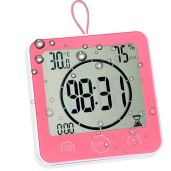 Waterproof Shower Timer & Wall Clock: Large Digital Countdown with Suction, Temp & Humidity Display - Perfect for Kids (Pink)