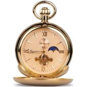 Luxury Tourbillon Moon Phase Hand-Winding Pocket Watch - Gold Case Fob Watch