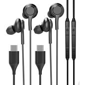 USB C Wired Earbuds for Kids - 2 Pack Headphones with Microphone & Volume Control for School, Chromebook, Samsung & Running