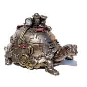 VERONESE Steampunk Tortoise Turtle Trinket Box 4 1/8 Inch Antique Bronze Cold Cast Resin Secret Storage Statue