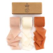Vitalizart Fall Handmade Chiffon Silk Ribbon Fringe 1.5 Inch x 21 Yd Terracotta Cream for Wedding Invitations Gifts and Crafts