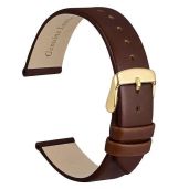 WOCCI 10mm Genuine Leather Watch Band - Elegant Caramel Brown Strap with Gold Buckle